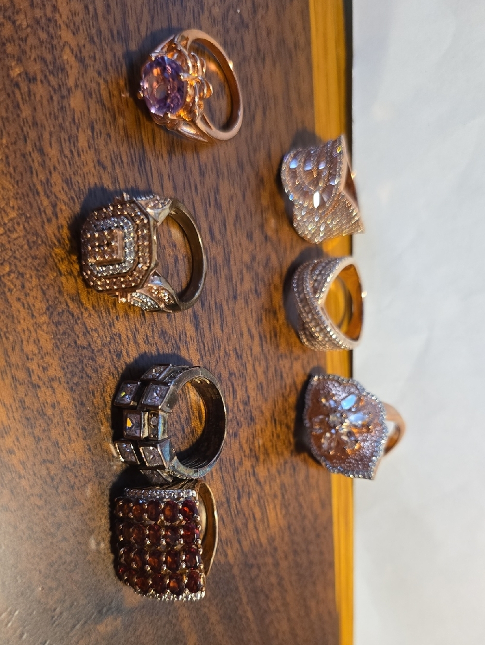 Mixed Statement Rings Set - Rose Gold & Silver Tones with Gemstones Size 8